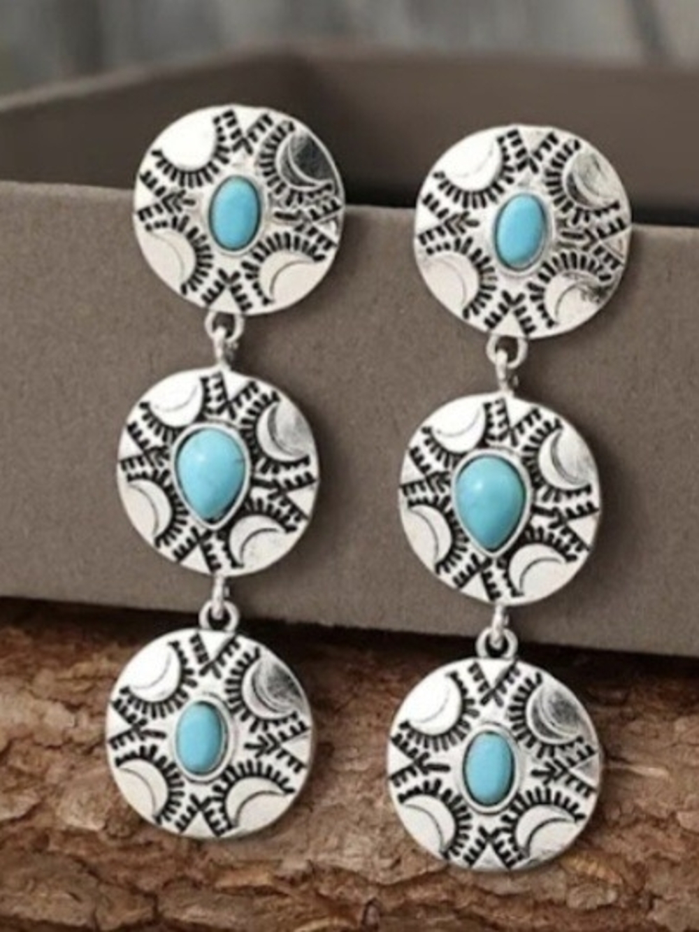 Wrangler Silver-Tone Triple Disc Earrings with Turquoise Stones